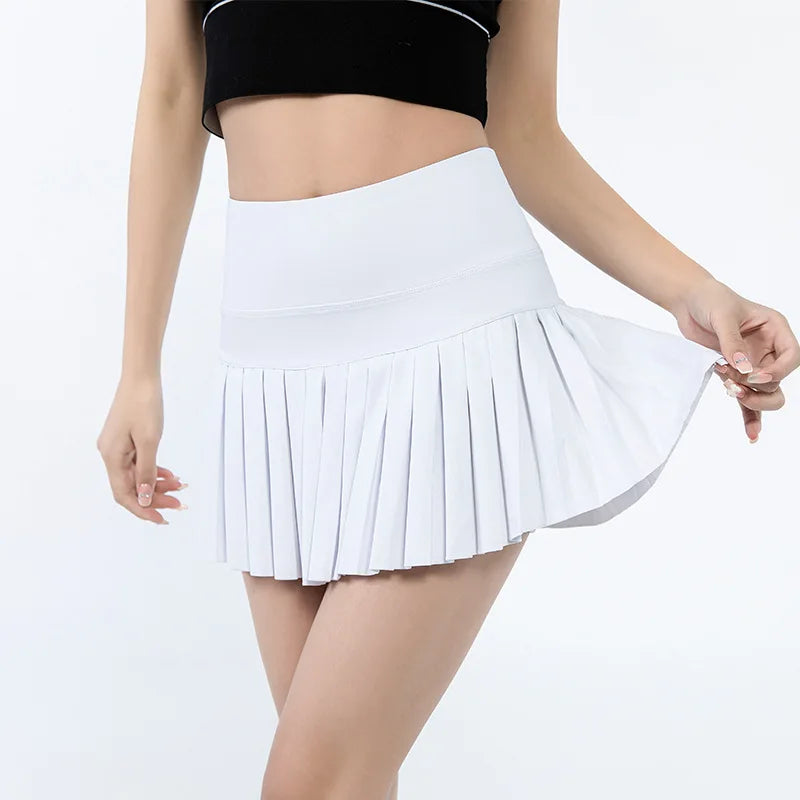 fashionable summer sports shorts women's pleated skirt anti glare short skirt running outdoor fitness breathable tennis skirt