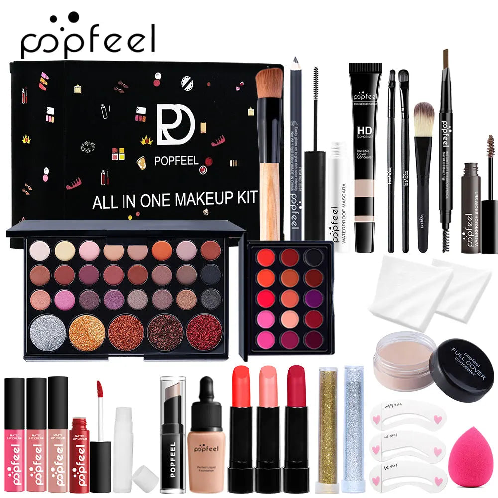 POPFEEL All In One Makeup Kit, Gift for Girls Teen Women include Eyeshadow Foundation Lipgloss Lipstick Primer