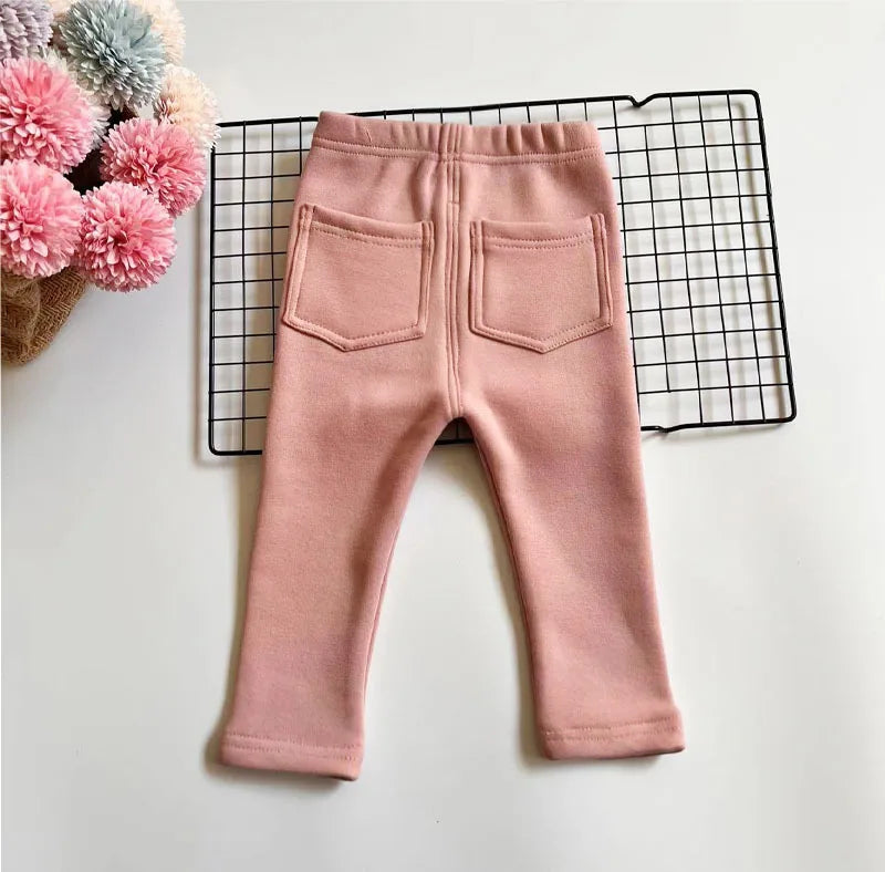 Children's Jeans Boys and Girls' Solid color Thin Velvet Elastic Belt Jeans Infant Elastic Denim Pants1-6Y