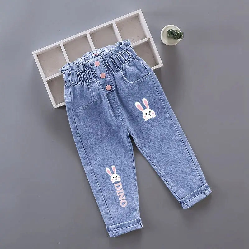 New Spring and Autumn Children Elastic Soft Comfortable Fashion Simple Elastic Boys and Girls Big Children Denim Pants