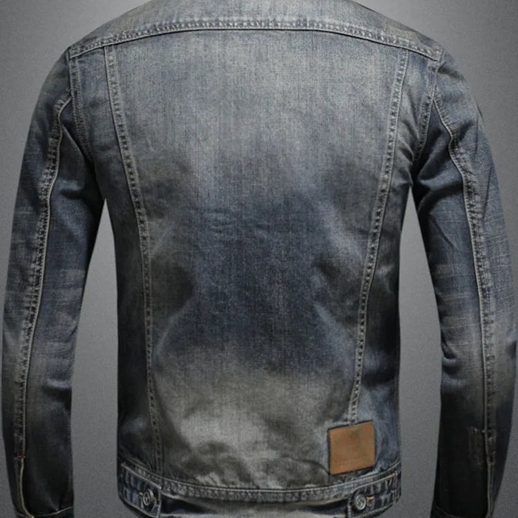 Spring and Autumn Denim Jacket Men Boutique Zipper Fashion Turn Down Collar Mens Clothes Casual Denim Jacket Slim Cowboy Coat