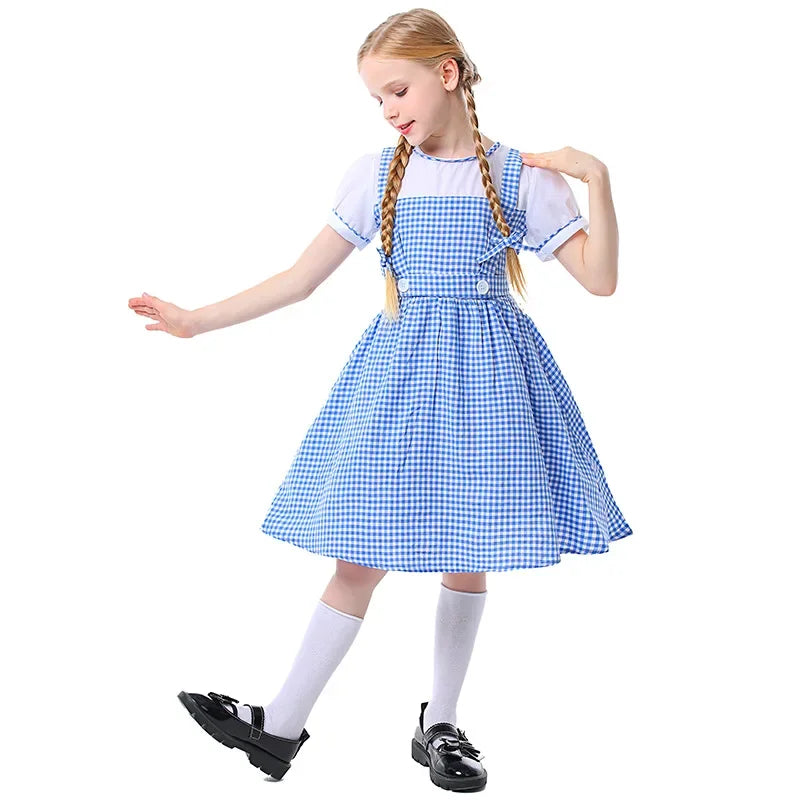 Umorden Blue Gingham Dorothy Costume for Girls Child Kids Farm Dress Short Halloween Book Week Fantasia Costumes