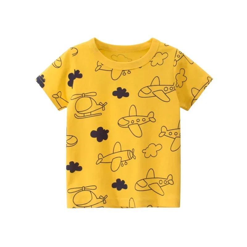 2025 Children's T-Shirt for Boys Girls Kids Shirts Baby Short Sleeve Full Print Toddler Cotton Cartoon Car Tee Tops Clothing