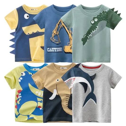 2025 Summer Children 3D Cartoon T-shirt for Boy Animal Printing Dinosaur Shark Boys T Shirt Girls Tops Tees Cartoon Kids Clothes