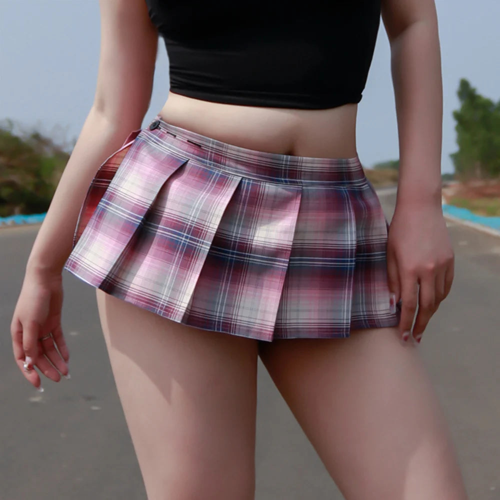 New Women Sexy Low Rise A-line Short Jk Skirts Summer Schoolgirl Plaid Pleated Skirt Vintage Short Skirt Cosplay Costume Skirts