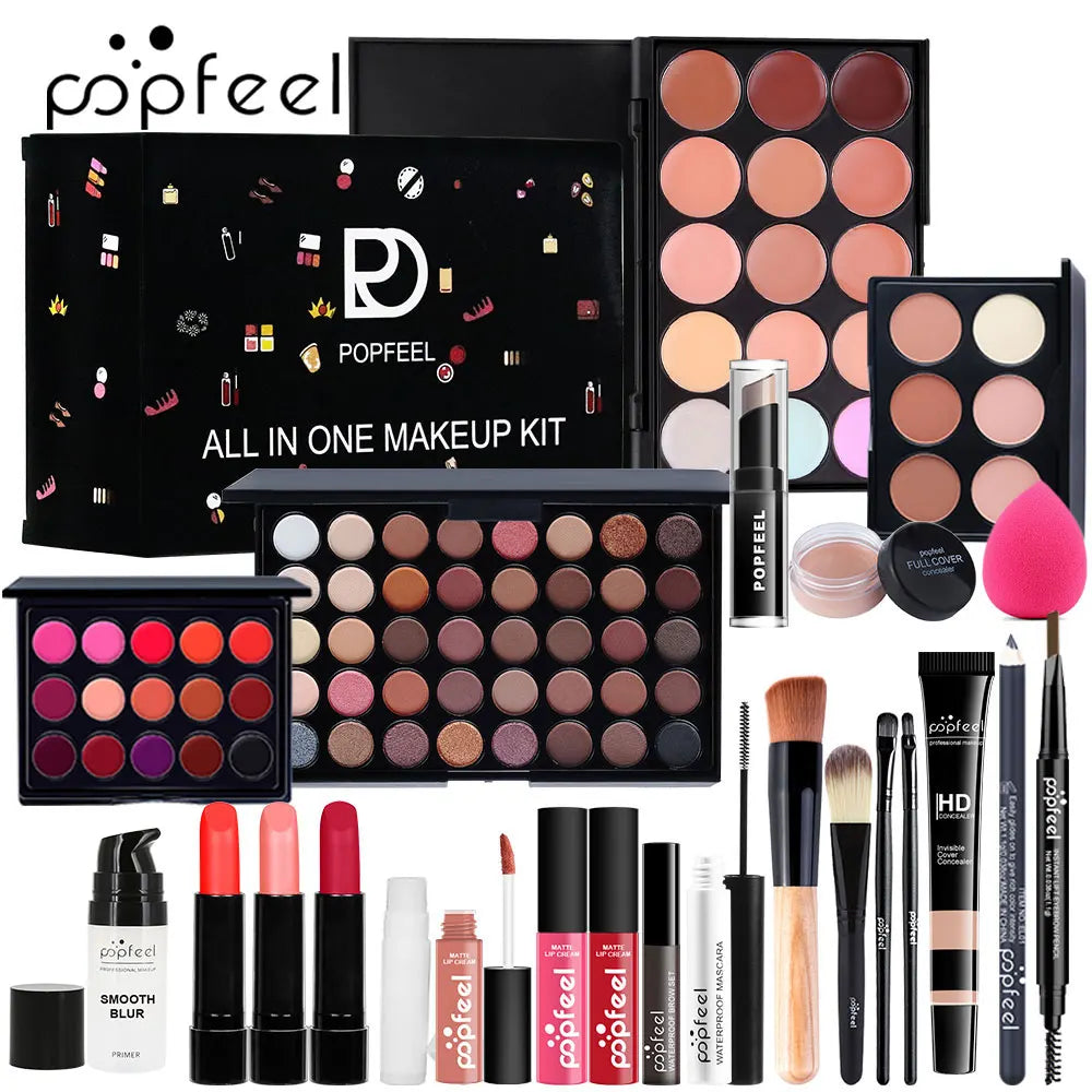 POPFEEL All In One Makeup Kit, Gift for Girls Teen Women include Eyeshadow Foundation Lipgloss Lipstick Primer