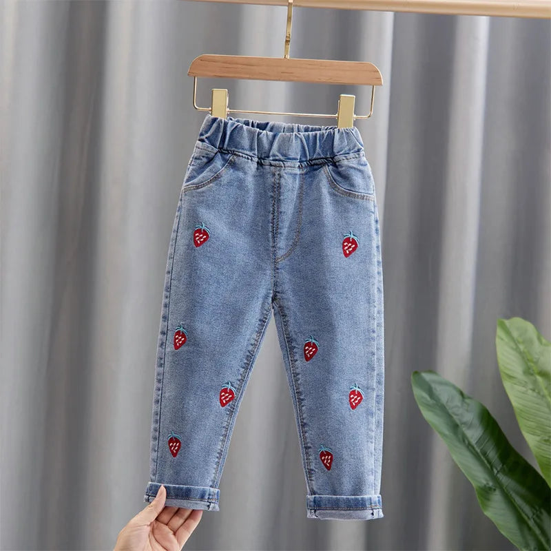 New Spring and Autumn Children Elastic Soft Comfortable Fashion Simple Elastic Boys and Girls Big Children Denim Pants