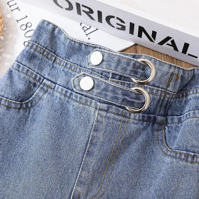 Girls' Wide-Leg Jeans Versatile Style 2023 Fashionable Big Kids Leisure Pants Spring And Autumn Girl Loose Double Waist Trousers