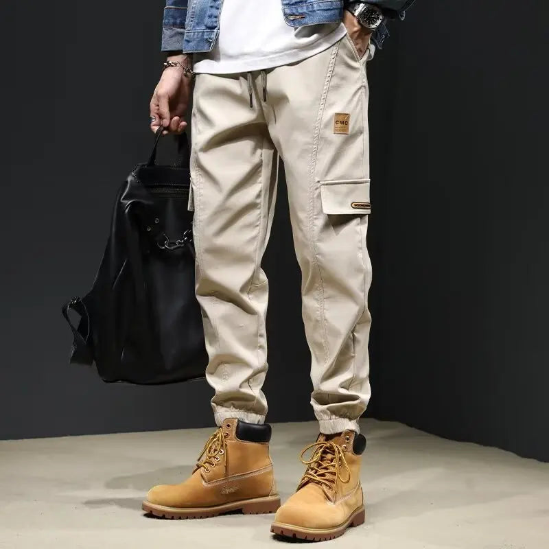 2024 new overalls men spring and fall trend men's casual pants Fashion handsome street style long pants nine-point pants