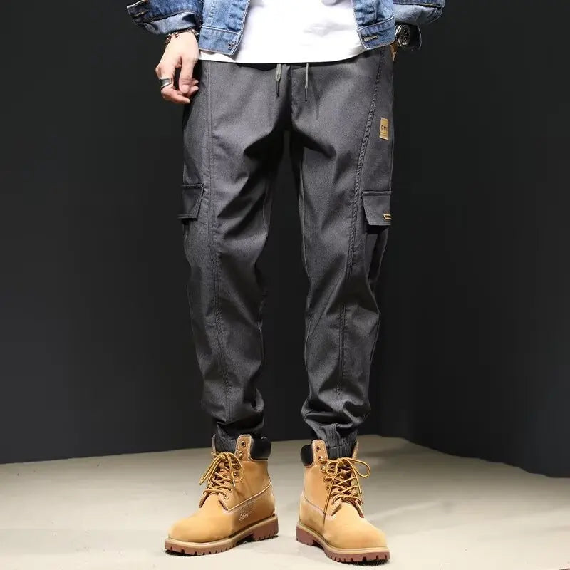 2024 new overalls men spring and fall trend men's casual pants Fashion handsome street style long pants nine-point pants