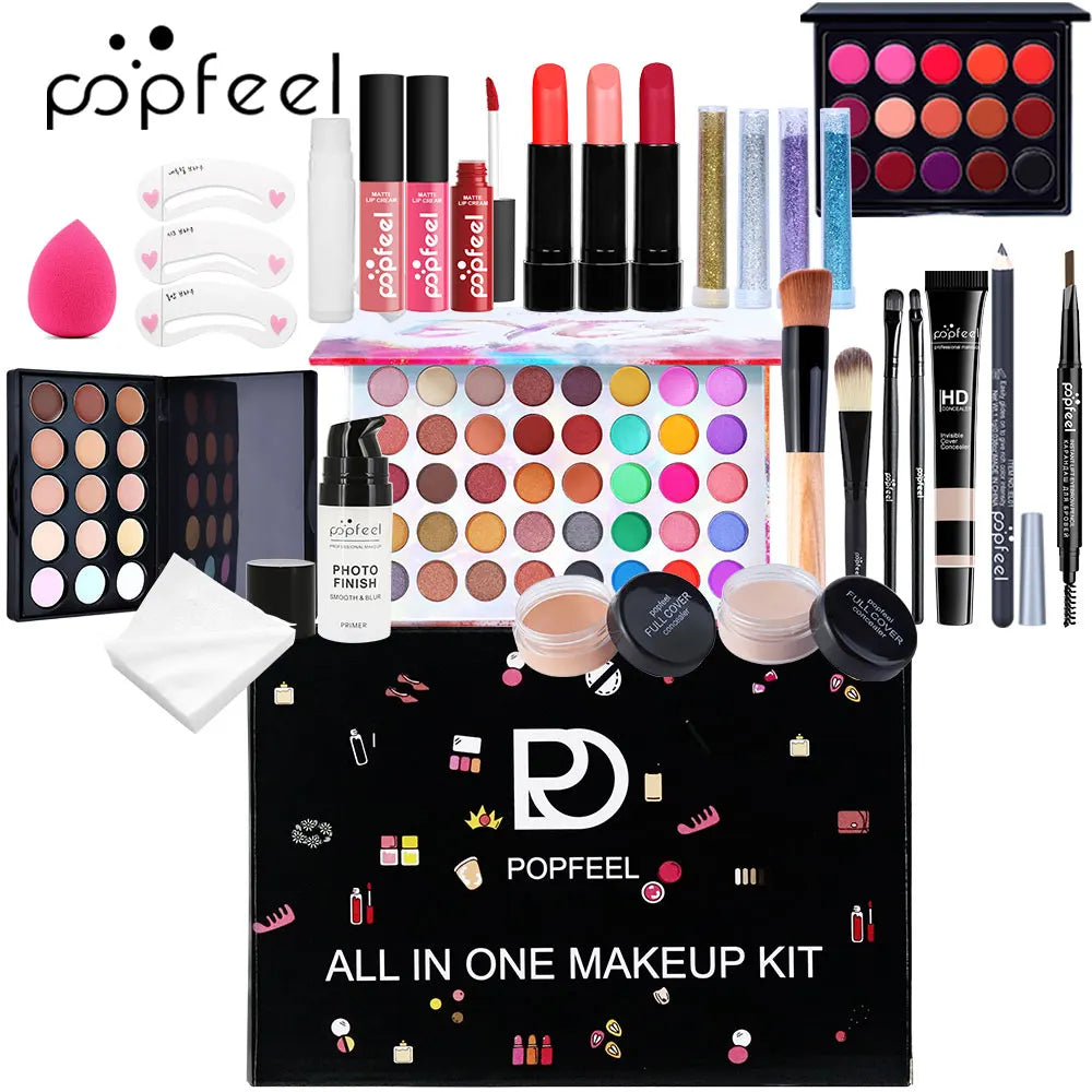 POPFEEL All In One Makeup Kit, Gift for Girls Teen Women include Eyeshadow Foundation Lipgloss Lipstick Primer