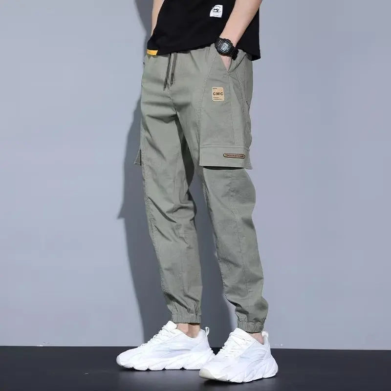 2024 new overalls men spring and fall trend men's casual pants Fashion handsome street style long pants nine-point pants