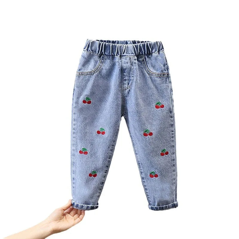 New Spring and Autumn Children Elastic Soft Comfortable Fashion Simple Elastic Boys and Girls Big Children Denim Pants