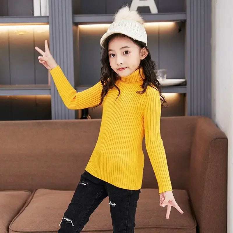 Baby Girls Winter Turtleneck Knitted Sweaters Clothes 2024 Autumn Children Boys Pullover Kids Knitwear