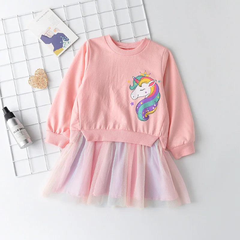 New Unicorn Princess Dress Children's Spring & Autumn Season Dress Girls' Birthday Party Dress Halloween Christmas Dress