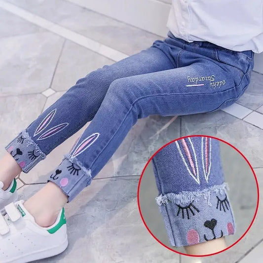 New Girls Fashion Jeans Spring Summer and Autumn Soft Casual Boutique Cotton Kawaii Girls Elegant Jean Kids Pants  3-12Y