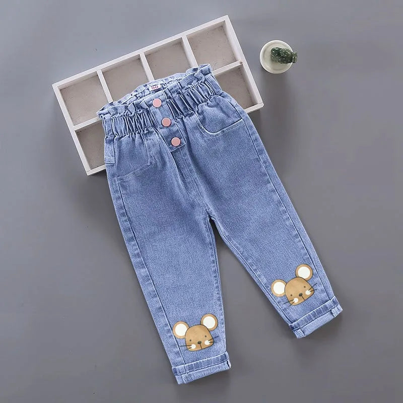 New Spring and Autumn Children Elastic Soft Comfortable Fashion Simple Elastic Boys and Girls Big Children Denim Pants