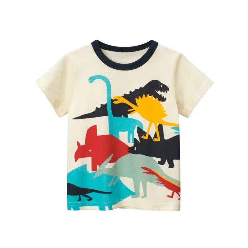 2025 Children's T-Shirt for Boys Girls Kids Shirts Baby Short Sleeve Full Print Toddler Cotton Cartoon Car Tee Tops Clothing