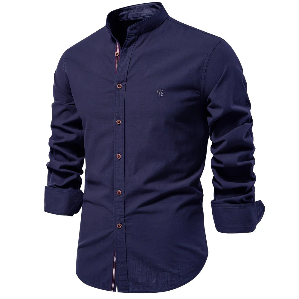 AIOPESON 100% Cotton Social Shirt Men Solid Color Long Sleeve High Quality Brand Shirt for Men Spring Stand Casual Men's Shirts