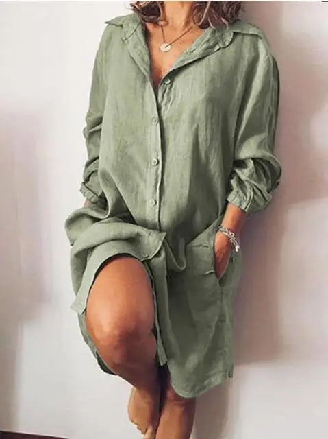 New Fashion Plus Size Women Long Shirt Blouse Autumn Cotton Linen Women's Shirt Dress Temperament Commuting Casual Dresses Femal