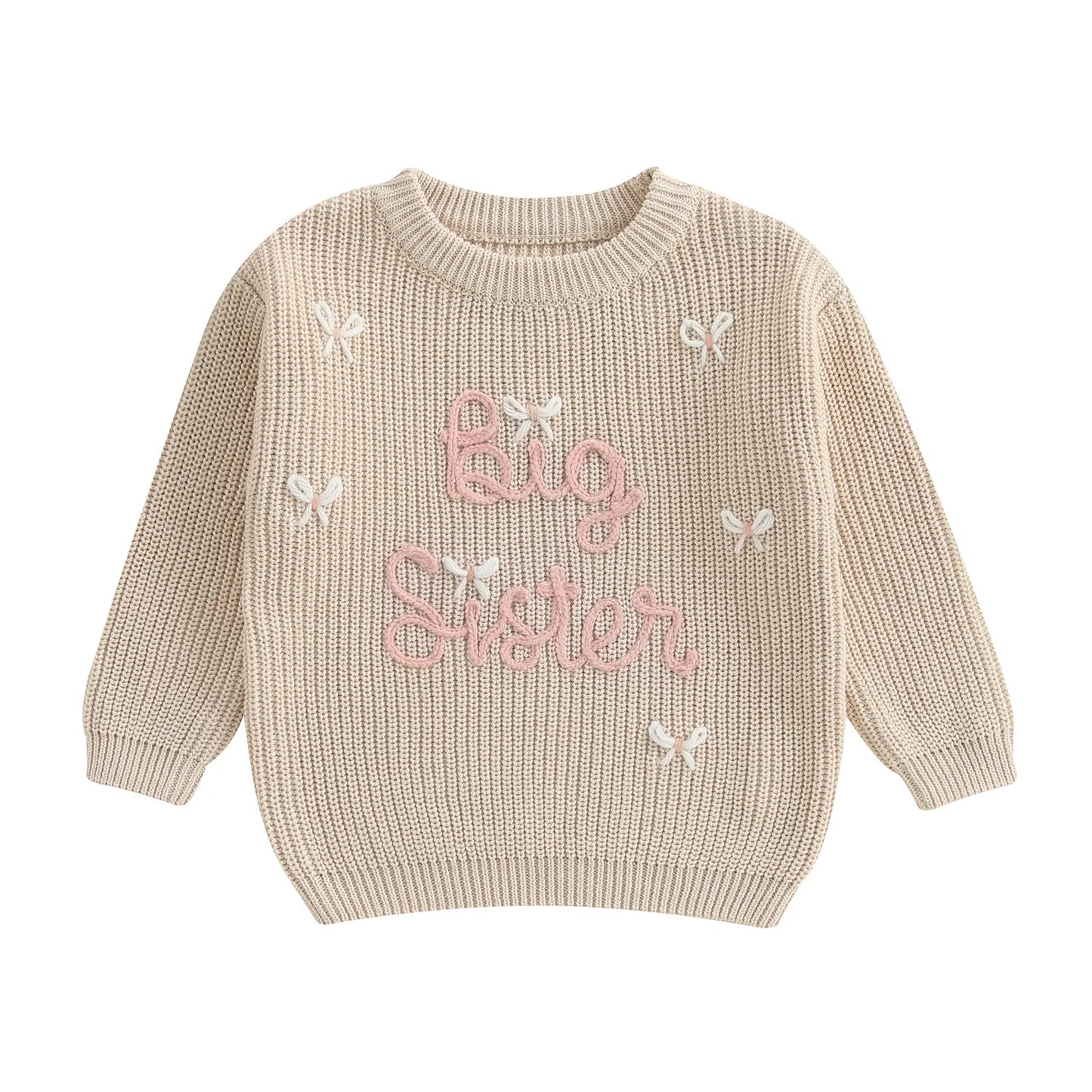 Pudcoco Baby Girl Sweater Long Sleeve Round Neck Bow Letter Embroidery Knit Pullover Toddler Tops 1-5T