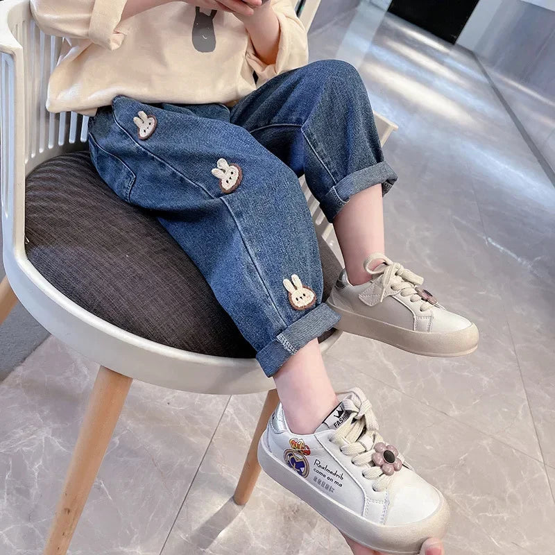 Spring Fashion Kids' Jeans for Casual Outfits Comfortable Cute Cartoon Rabbit Pattern Jeans for Girls Baby Girl Jeans