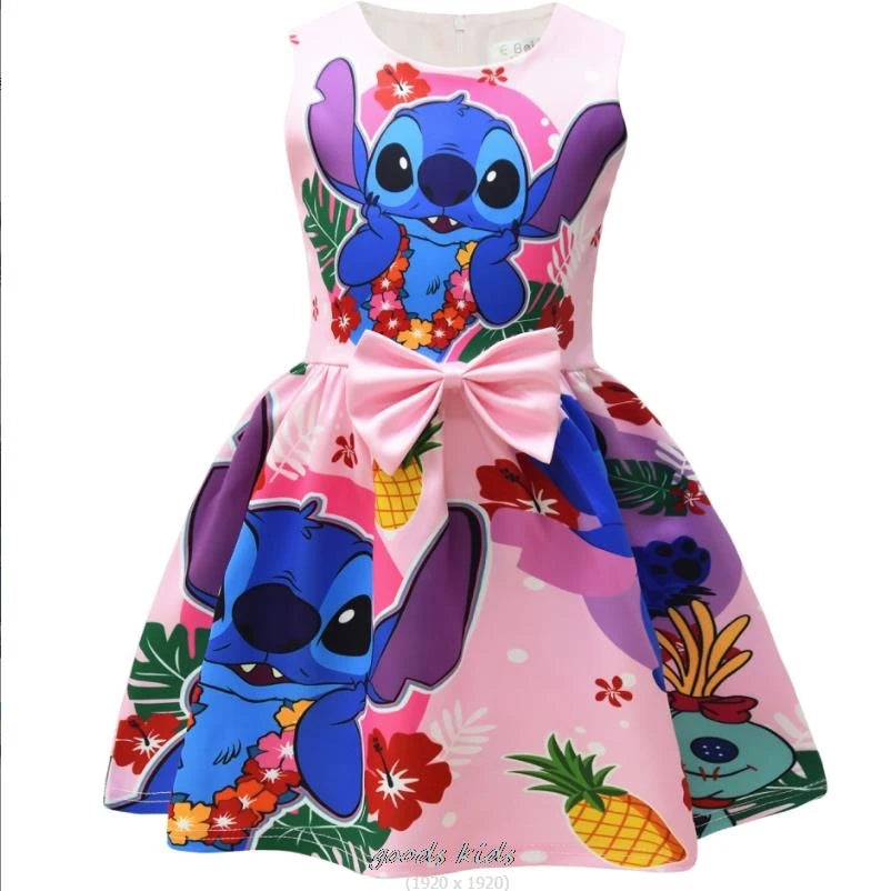 Spring Summer Girl Tutu Dress Lilo And Stitch Bow Kids Lavender Dress Wedding Bridesmaid Kids Clothes for Girls 2-10 Years Girls