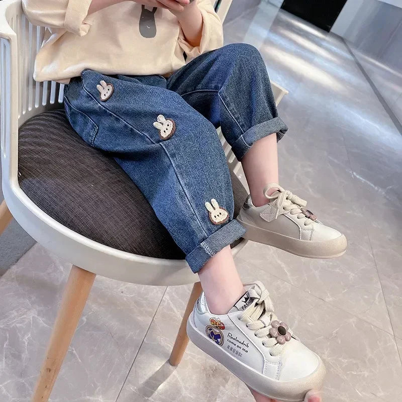 Spring Fashion Kids' Jeans for Casual Outfits Comfortable Cute Cartoon Rabbit Pattern Jeans for Girls Baby Girl Jeans