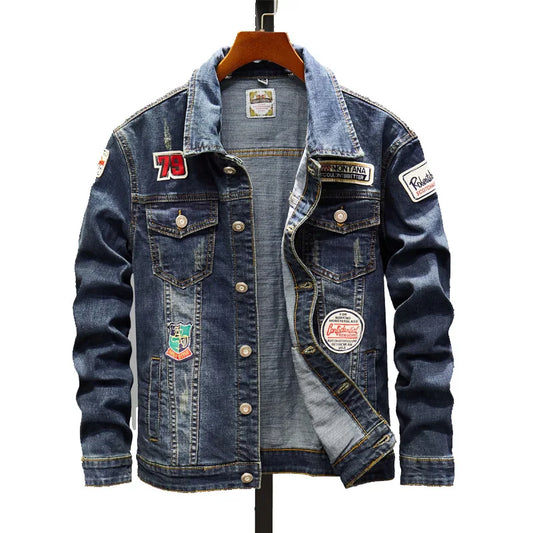 Male Jean Coats Slim Fit with Print Men's Denim Jacket Punk Lxury Clothing Large Size Worn New in Cowboy Fast Delvery G Designer