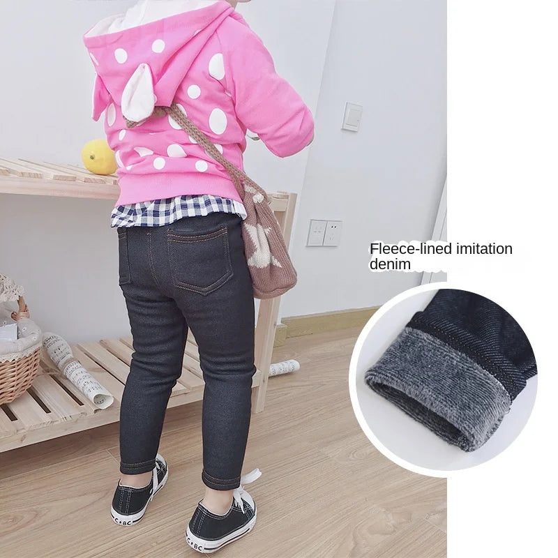 Children's Jeans Boys and Girls' Solid color Thin Velvet Elastic Belt Jeans Infant Elastic Denim Pants1-6Y