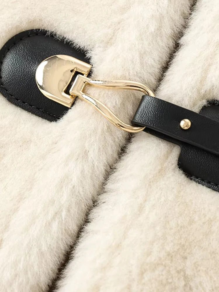 TRZA-Thick Warm Faux Fur Jacket for Women, Long Sleeve Coat, Front Toggle, Female Outerwear, Chic Tops, Fashion