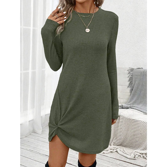 Mia Muse Women's Dresses All Season Basics Casual Plain Design Fold Long Sleeve Crew Neck Mini T-shirt Daily Dresses