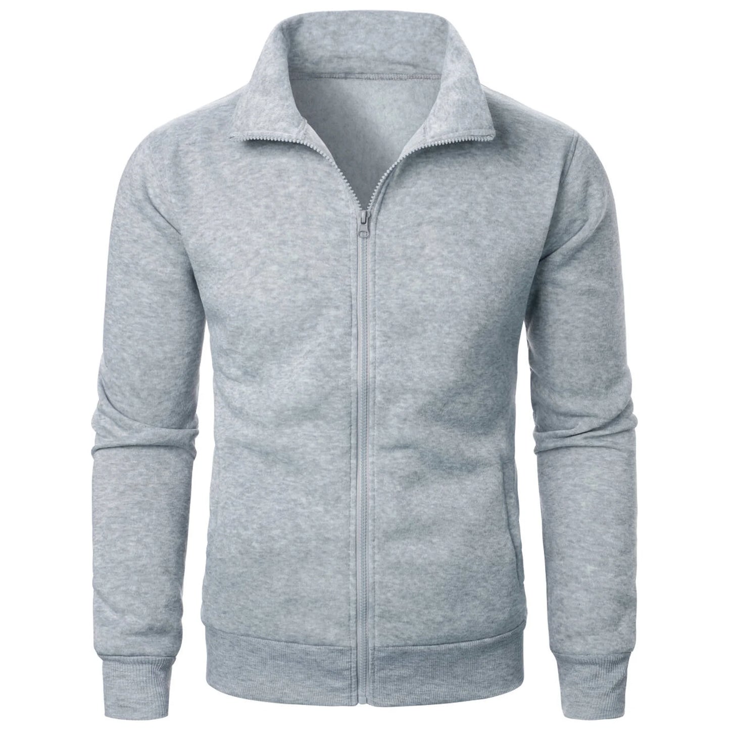 Men's casual sports zipper stand collar hoodie coat men's solid color cardigan