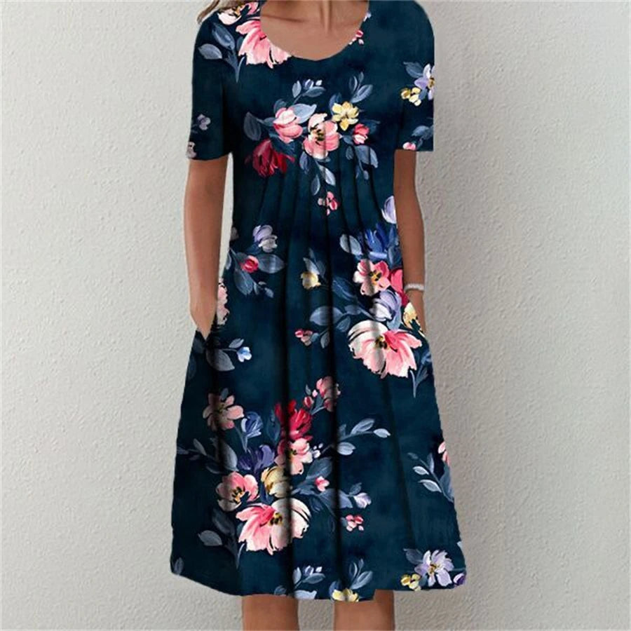 Elegant Dress Women Casual Temperament Dress Women Short Sleeves Loose Dresses Weekend Holiday