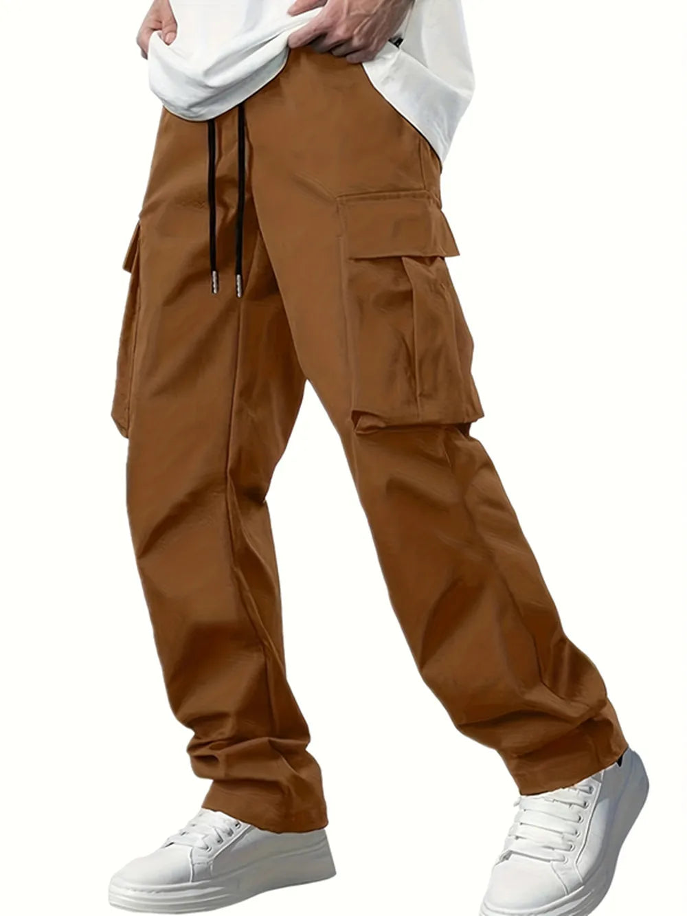 2025new men's workwear pants, European and American men's loose straight casual pants, men's workwear pocket pants