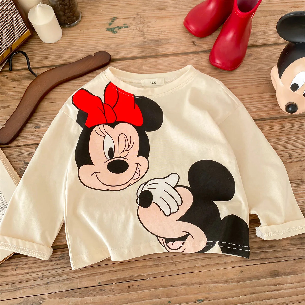 Trendy Brand Disney Children T-shirt Long-sleeved Tops Spring/autumn Clothing Kids Bottoming Shirt Cartoon Crewneck Girl Blouse