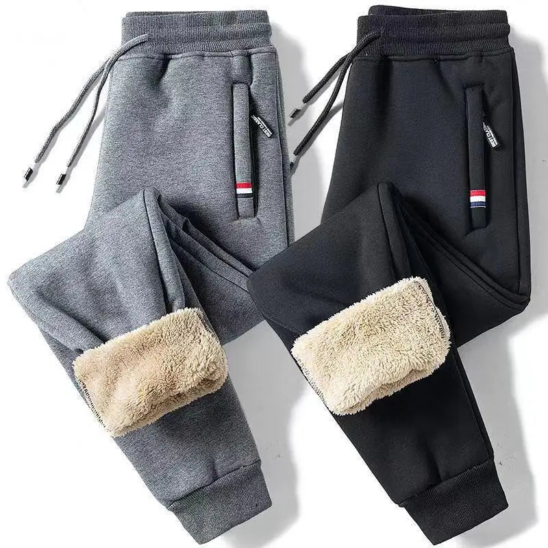 Winter Men's Cotton Tight Track Pants Fleece-Lined Thick Lambskin Knitted Sweatpants Casual Pants Men's Factory Direct Supply