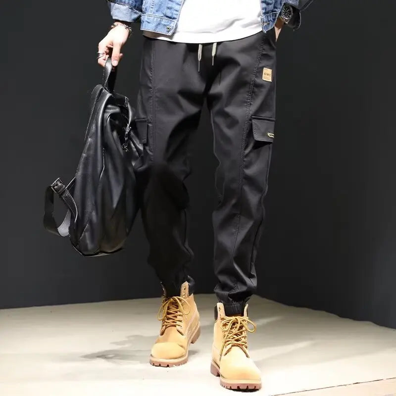 2024 new overalls men spring and fall trend men's casual pants Fashion handsome street style long pants nine-point pants