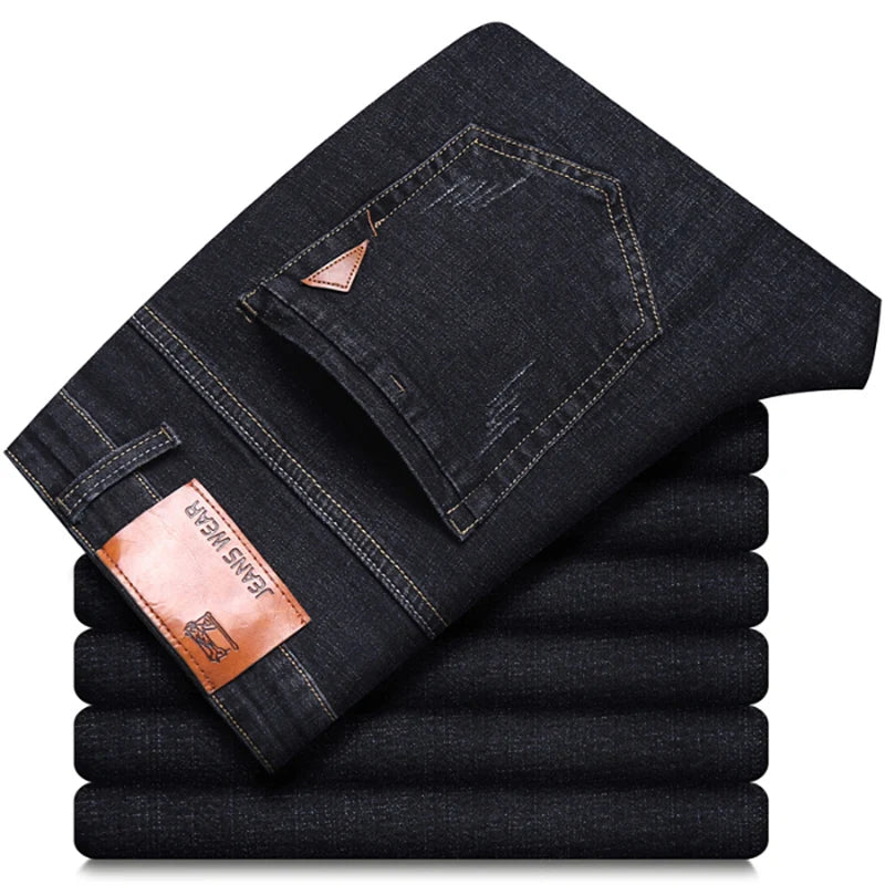 2024 NEW Men's Classic Style Casual Stretch Slim Jean Pants Male Brand Denim Trousers Black Blue Fashion Business Jeans