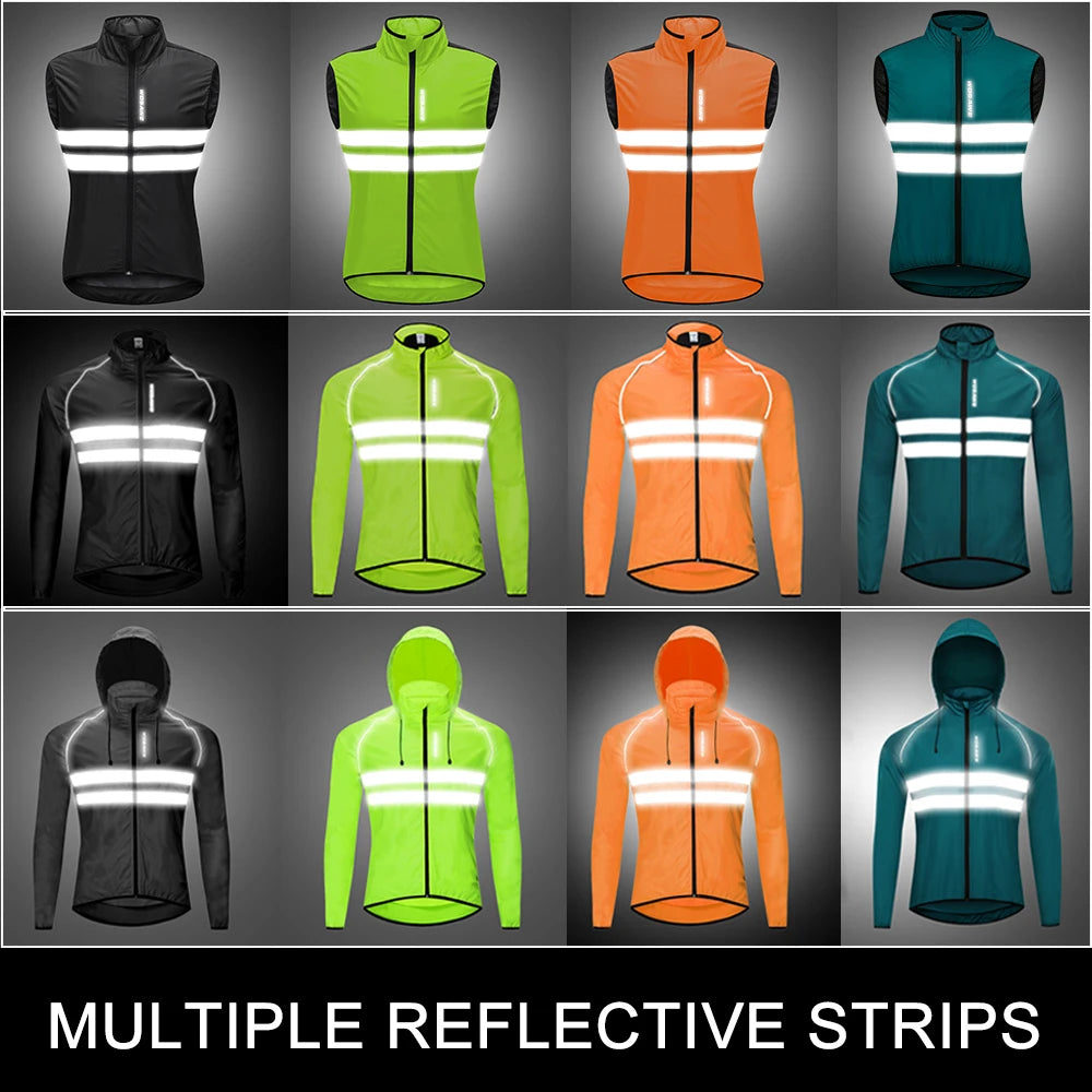 WOSAWE Cycling Windbreaker Men Packable Windproof Reflevtive Jacket Running Biking Hiking Riding Wind Coat MTB Bicycle Jersey