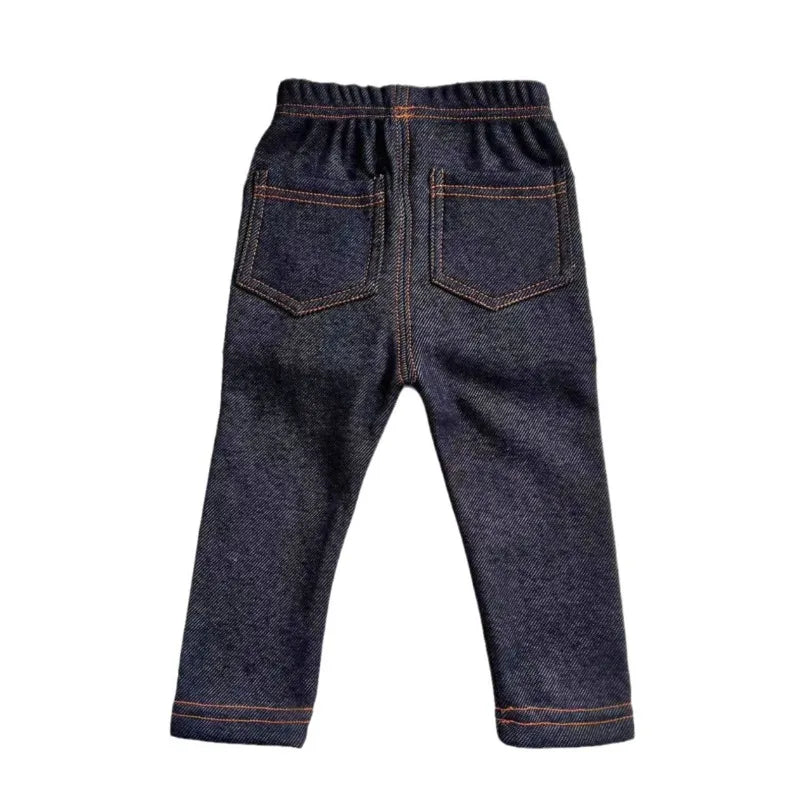 Children's Jeans Boys and Girls' Solid color Thin Velvet Elastic Belt Jeans Infant Elastic Denim Pants1-6Y