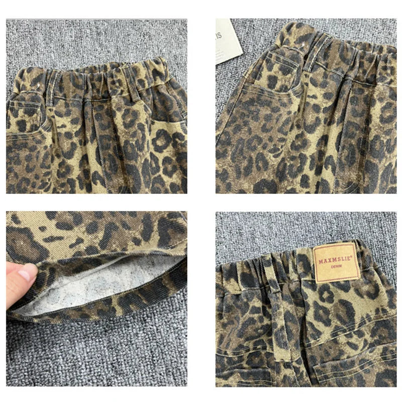 Leopard Jeans For Kids Boys Girls Cool Long Jeans Fashion 2024 Casual Street Style