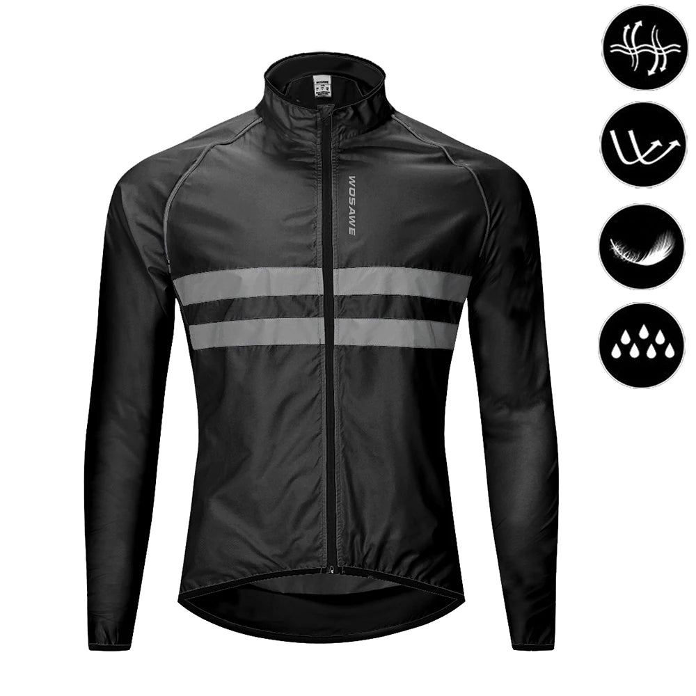 WOSAWE Cycling Windbreaker Men Packable Windproof Reflevtive Jacket Running Biking Hiking Riding Wind Coat MTB Bicycle Jersey