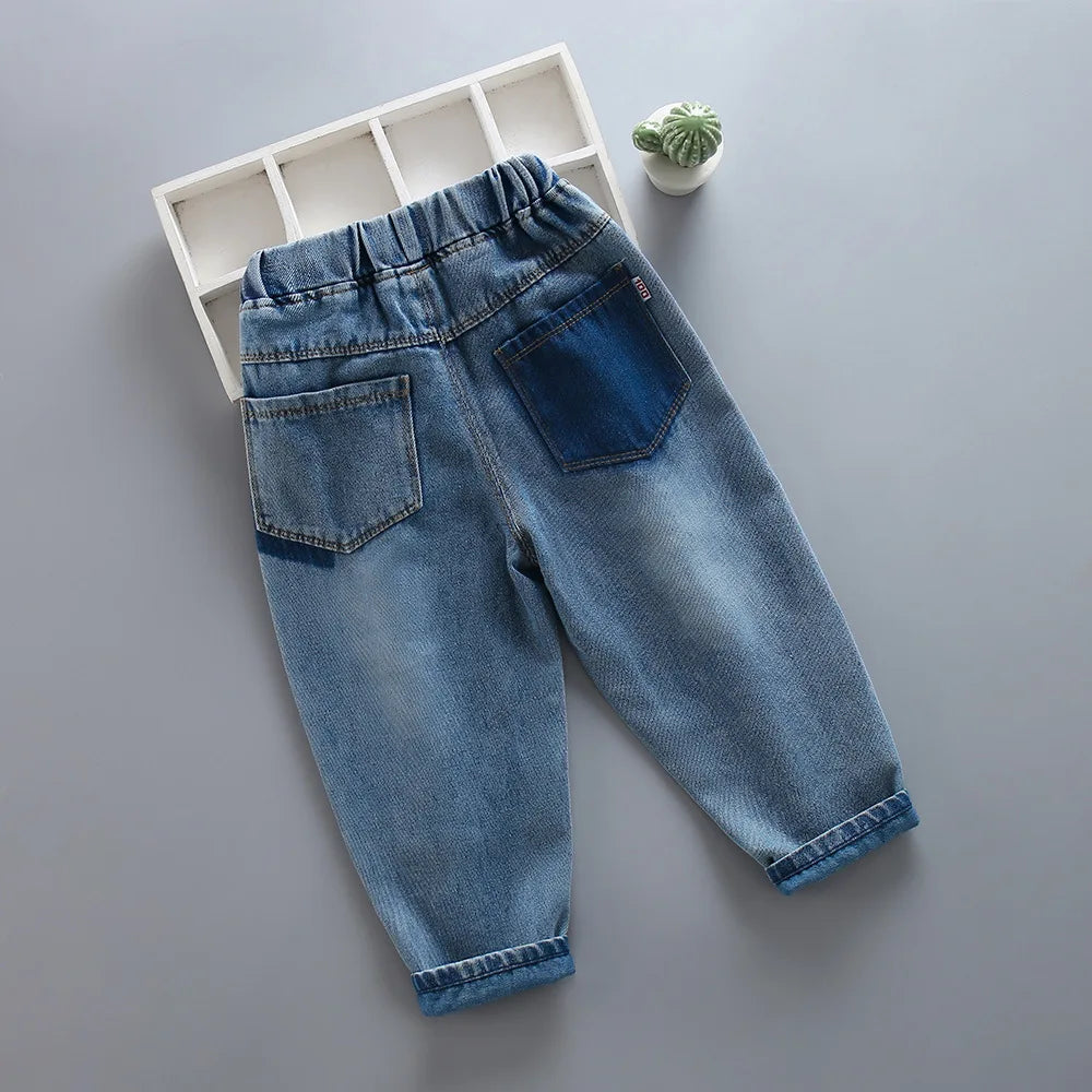 New Spring and Autumn Children Elastic Soft Comfortable Fashion Simple Elastic Boys and Girls Big Children Denim Pants