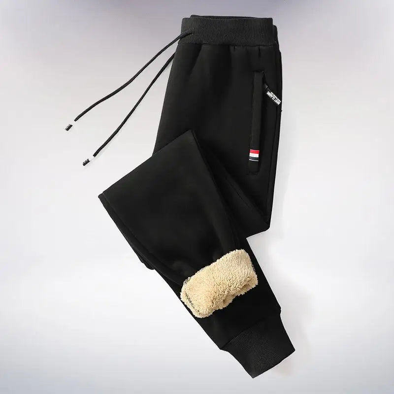 Winter Men's Cotton Tight Track Pants Fleece-Lined Thick Lambskin Knitted Sweatpants Casual Pants Men's Factory Direct Supply