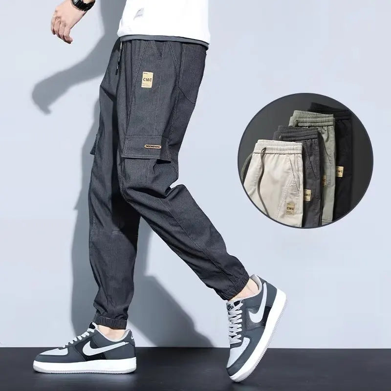 2024 new overalls men spring and fall trend men's casual pants Fashion handsome street style long pants nine-point pants