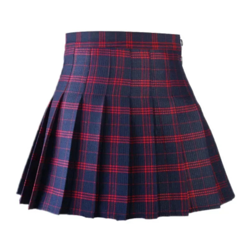 Women Casual Plaid Skirt Girls High Waist Pleated A-line Fashion Uniform Skirt With Inner Shorts