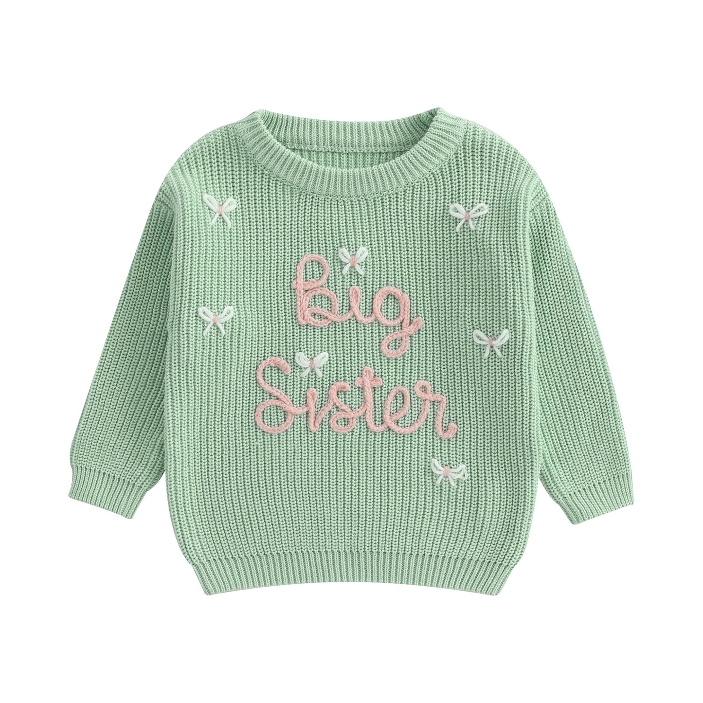 Pudcoco Baby Girl Sweater Long Sleeve Round Neck Bow Letter Embroidery Knit Pullover Toddler Tops 1-5T