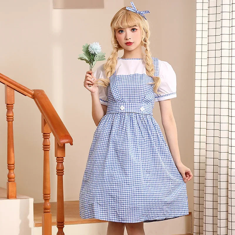 Umorden Blue Gingham Dorothy Costume for Girls Child Kids Farm Dress Short Halloween Book Week Fantasia Costumes