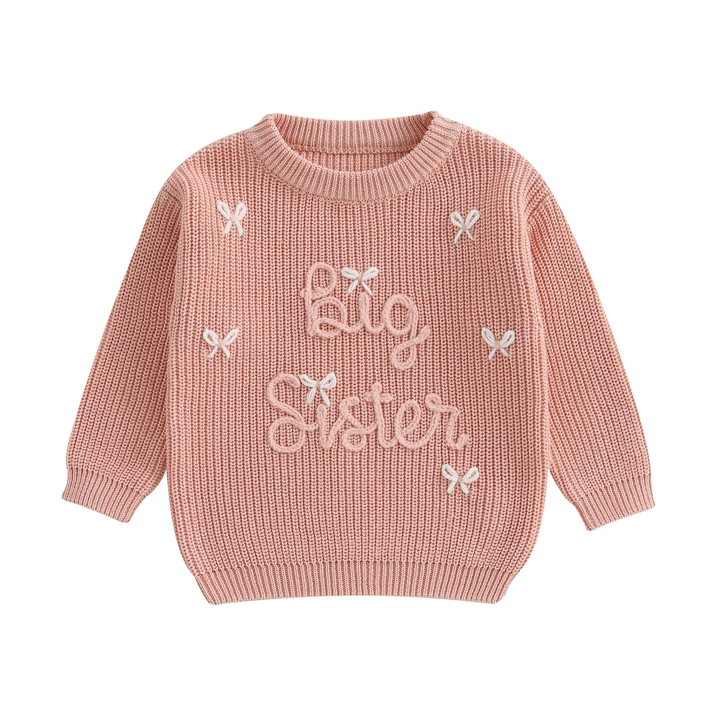 Pudcoco Baby Girl Sweater Long Sleeve Round Neck Bow Letter Embroidery Knit Pullover Toddler Tops 1-5T